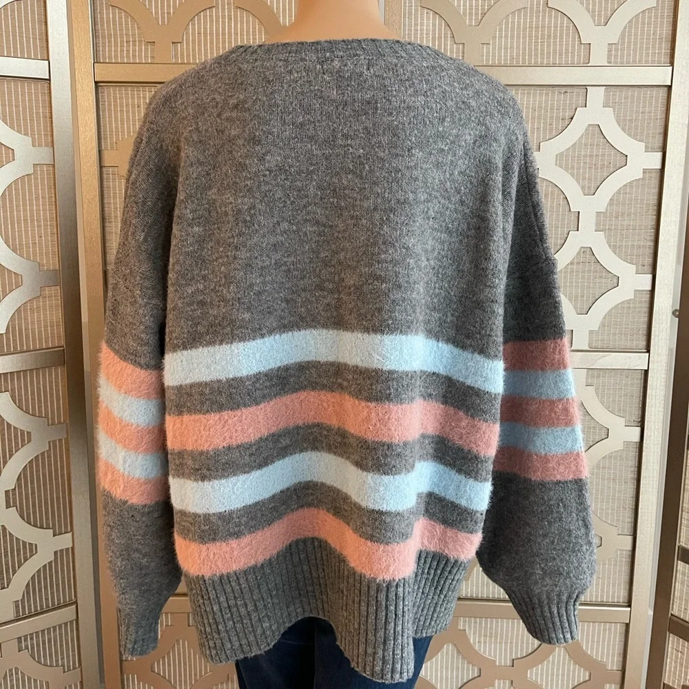 Pink Lily! BRAND NEW! Never worn! Grey with pink & blue stripes! Fuzzy! - Picture 4 of 5